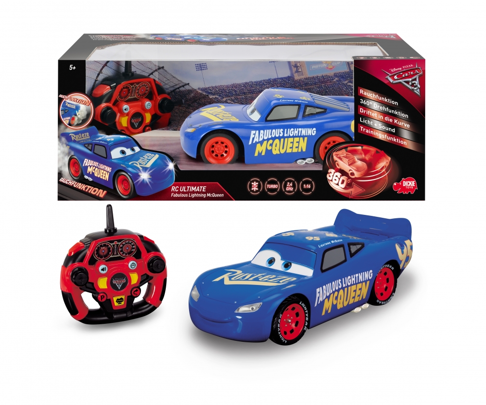 Dickie Toys 203086008 ferngesteuertes Auto mit vielen Funktionen 26cm 1:16 RC Fahrzeug Cars 3 Turbo Racer Fabulous Lightning McQueen