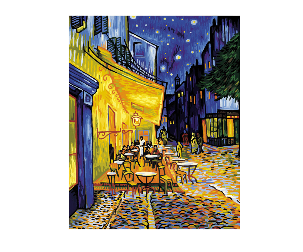 Caféterras bij nacht - Nachtcafé - Premium 40 x 50 cm - Schilderij-formaten  - www.malennachzahlen-schipper.com