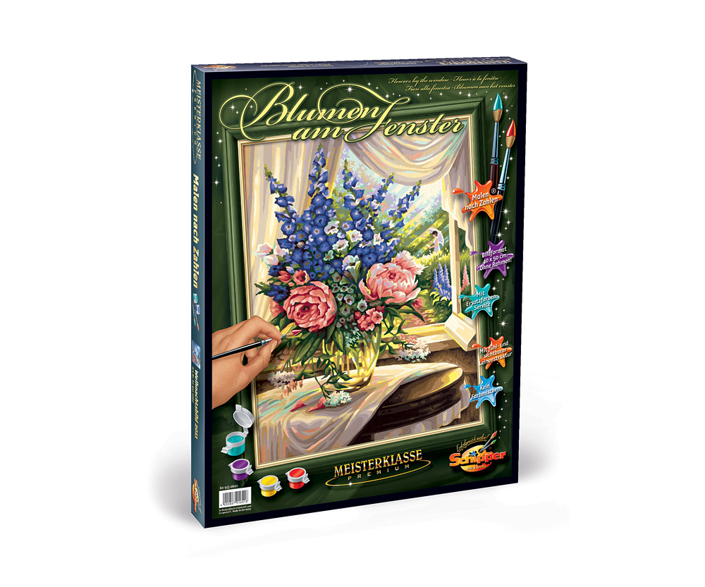 Blumen am Fenster Malen nach Zahlen Premium 40 x 50 cm