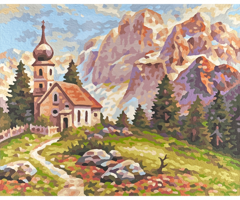 Kirchlein in den Dolomiten Malen nach Zahlen - Klassiker 24 x 30 cm -  Bildformate - www.malennachzahlen-schipper.com