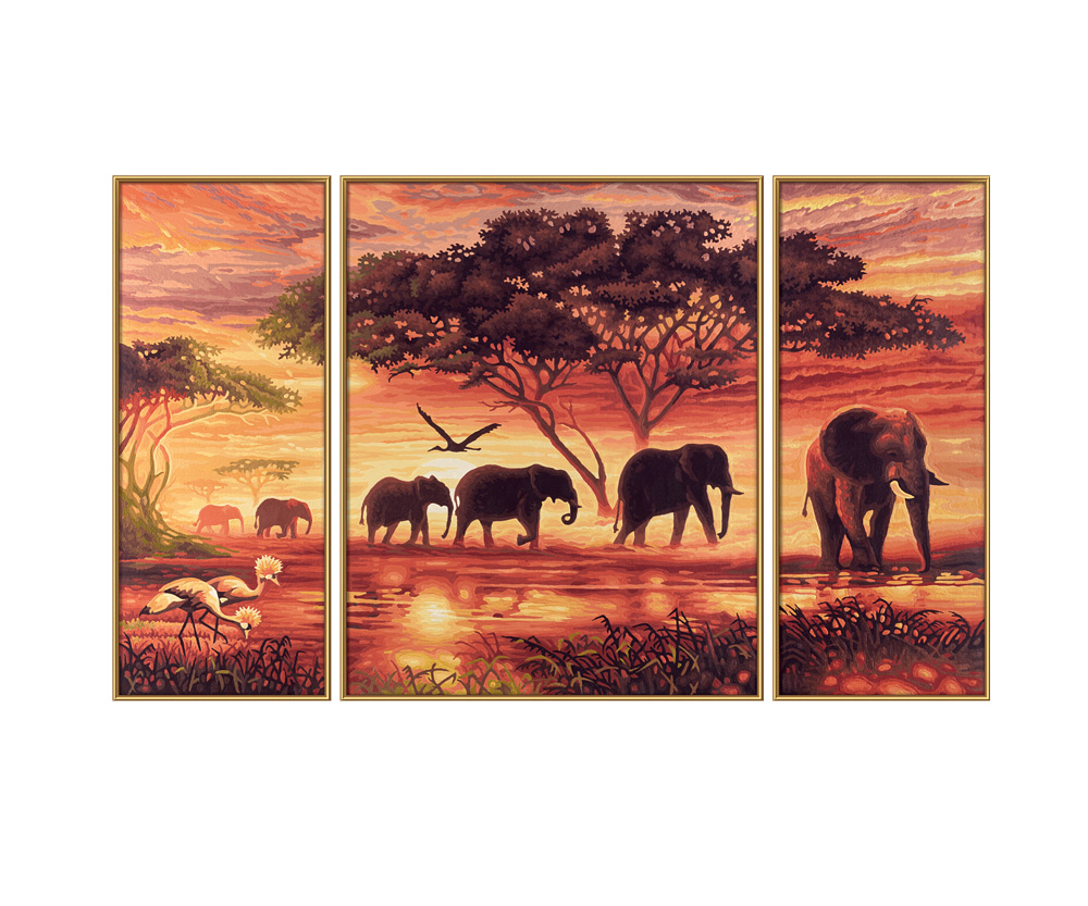 Afrika – Olifanten karavaan - Drieluik 50 x 80 cm - Schilderij-formaten -  www.malennachzahlen-schipper.com