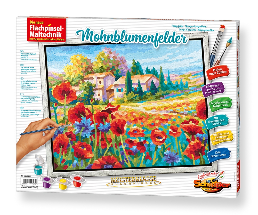 Mohnblumenfelder Malen nach Zahlen - Flachpinsel 40 x 50 cm