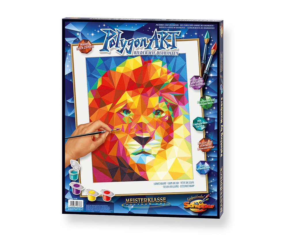 Lowenkopf Polygon Art Malen Nach Zahlen Polygon Art 40 X 50 Cm Bildformate Www Malennachzahlen Schipper Com