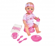 simba New Born Baby Baby pop 43 cm drinken en plassen met roze accessoires