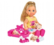 simba Evi Love Puppy Love con cesta dei cuccioli e accessori
