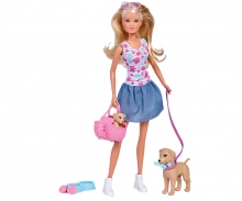 simba Steffi Love Puppy Walk con cucciolo in borsetta