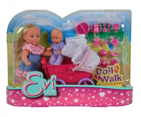 simba Evi LOVE Doll Walk – poupée 12 cm avec bébé et poussette