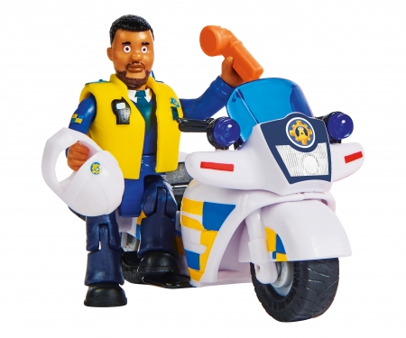 simba Sam le Pompier moto de police avec figurine Malcom