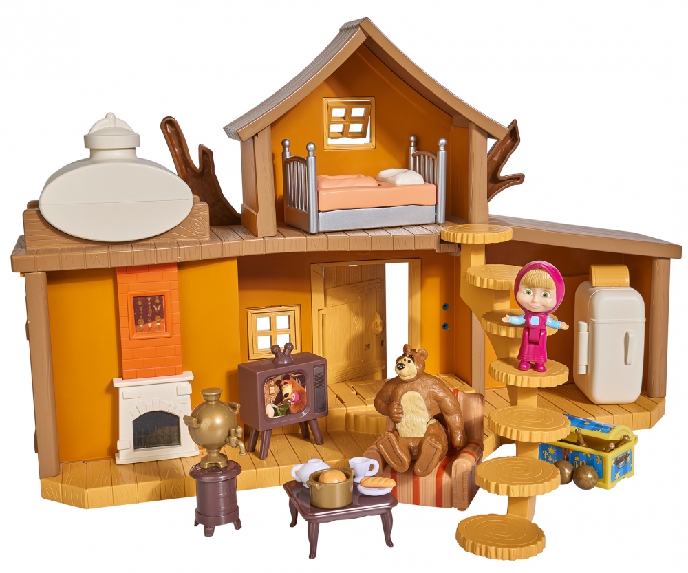 Masha et Michka, Maison de Masha et l'ours 2 étages avec 6 Figurines de  Jouet du Texture Douce Et Veloutée, Comprend Boîte à Lunch Collectionneuse  de la Série Masha et l'ours 