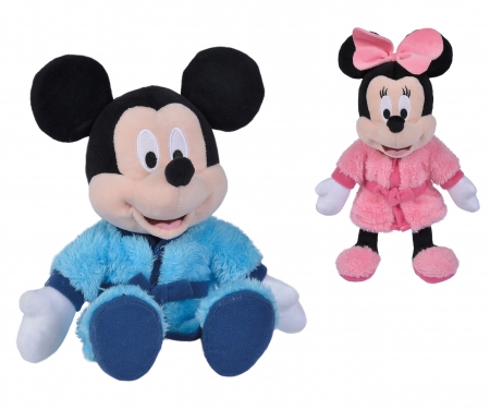 simba Disney Mickey & vrienden - Pluche Mickey of Minnie met badjas, 25cm, 2 assortie