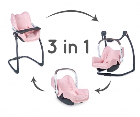 smoby 3v1 Autosedačka a židlička MC&Q pro panenky světle růžová