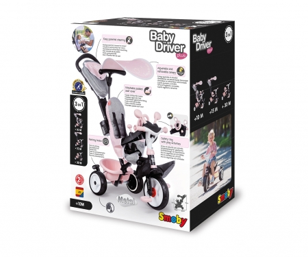 smoby Triciclo Baby Driver Plus 3 in 1 Pink