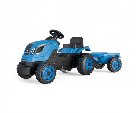 smoby TRACTOR FARMER XL AZUL CON REMOLQUE