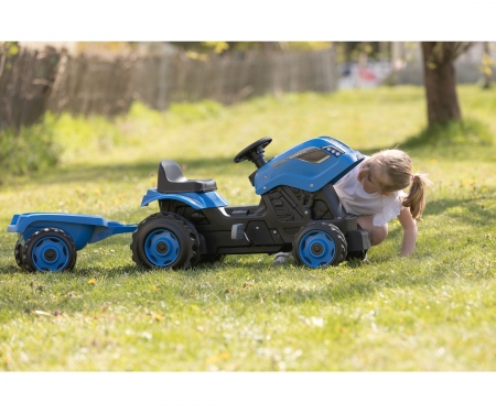 smoby TRACTOR FARMER XL AZUL CON REMOLQUE