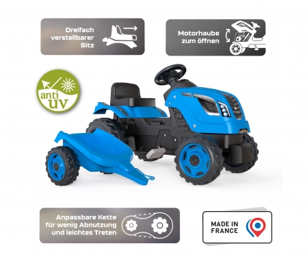 smoby TRACTOR FARMER XL AZUL CON REMOLQUE