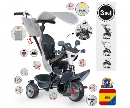 smoby TRICICLO BABY DRIVE CONFORT GRIS