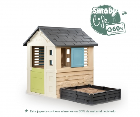 smoby Domeček Life s čtvercovým pískovištěm/záhonem