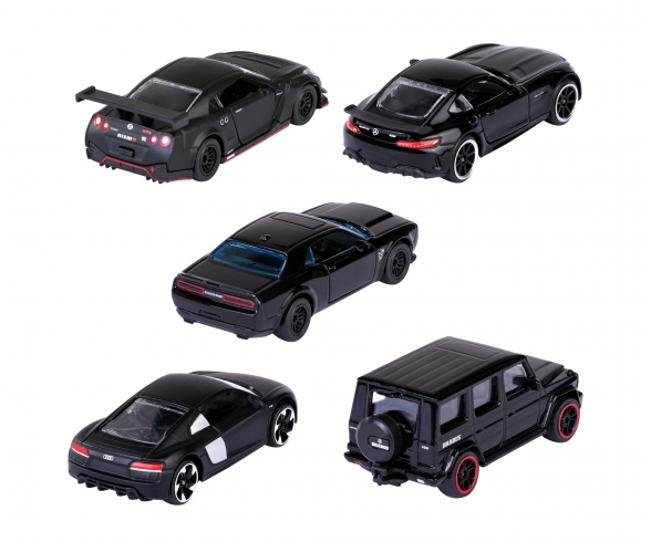 Majorette Black Edition - Coffret 5 Voitures Miniatures En Métal - Échelle 1/64 - Parties Mobiles