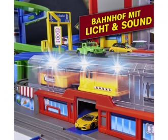  DICKIE TOYS: Majorette Super City Garage Playset with 6  Die-Cast Cars, Parking Building Play World on Seven Floors, 6 Light and  Sound Effect Systems, For Ages 3 and up , 128