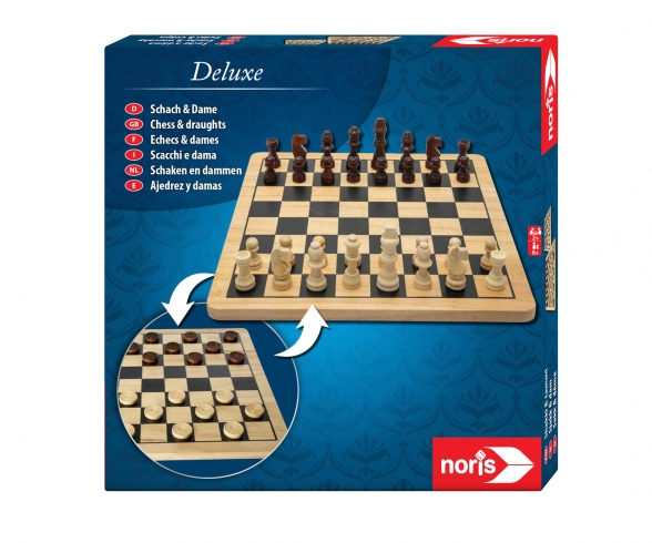 Noris 606108014 Deluxe Schach, der beliebte Spieleklassiker aus Holz mit  großen Holzfiguren, auch für unterwegs geeignet, ab 6 Jahren