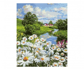 Kit peinture à numéro adultes - Fleurs devant un Ruisseau